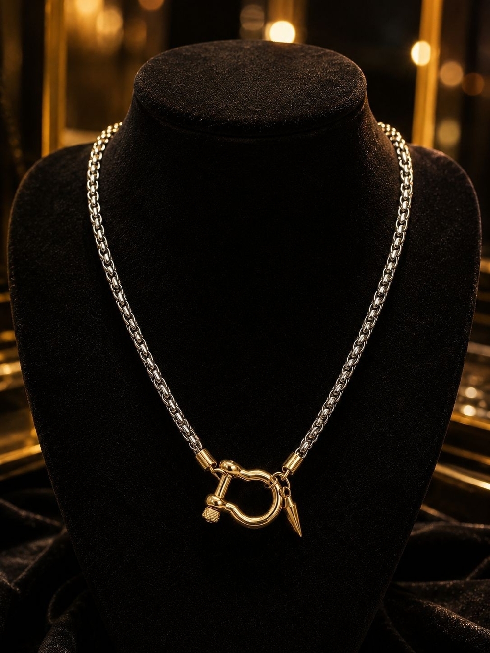 Stainless Steel Two-Tone Silver and Gold Chain Necklace with Gold Toggle